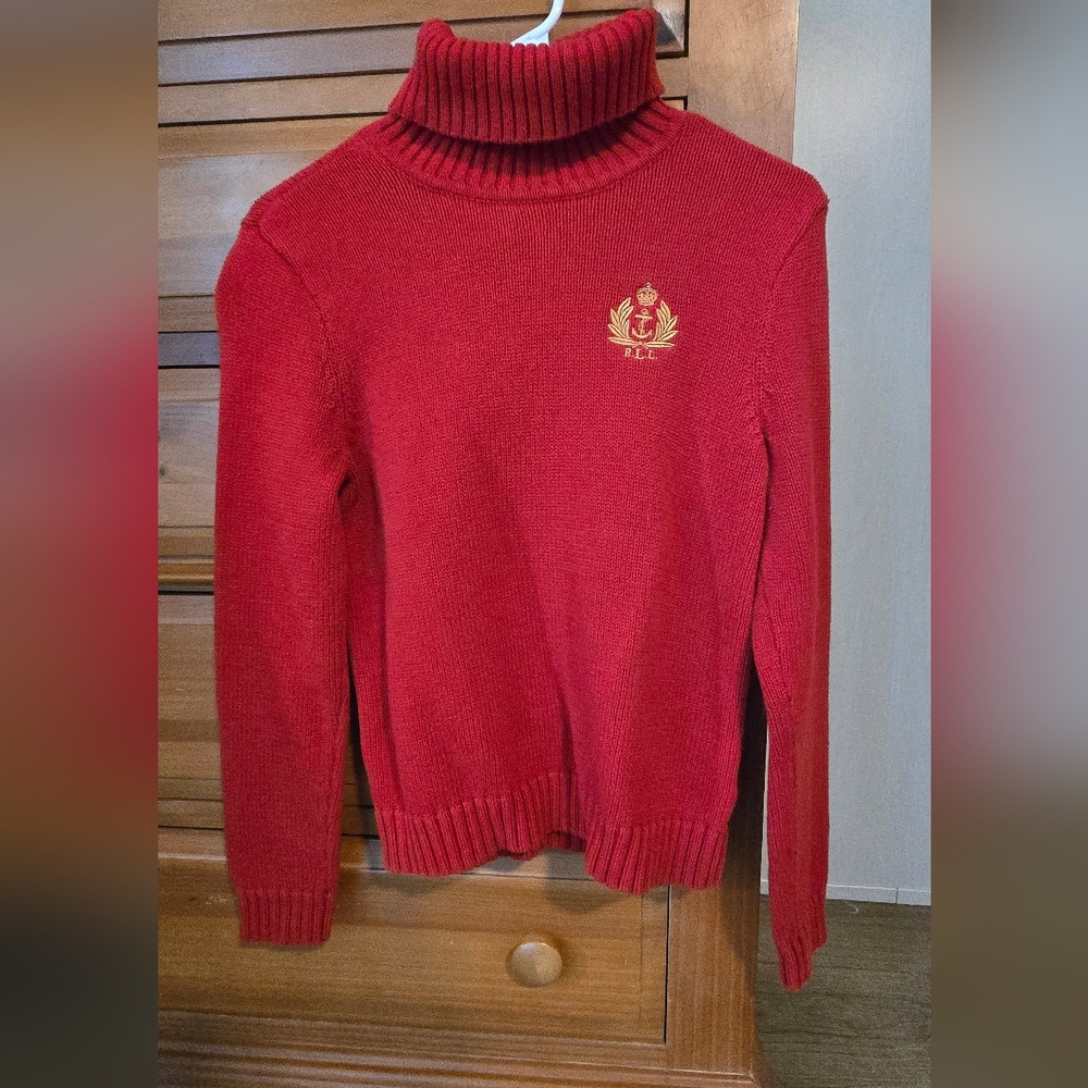 Red Ralph Lauren Turtle Neck Sweater with Embroidered Logo #red #ralphlauren